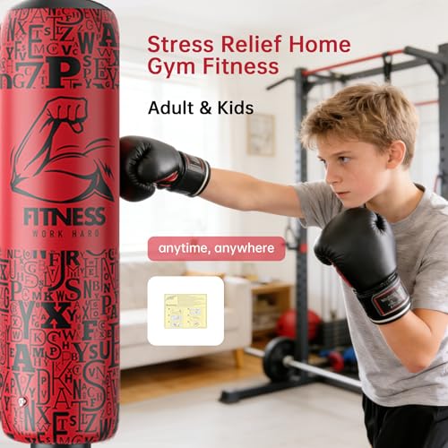 Inflatable Boxing Pillar - Punching Bag for Adults & Kids,Tall Larger 59.1 Inch Stable Boxing Bag for Teens, Fast Inflation Deflation Design, Water Filled Base, Easy Inflate Valve - color: red