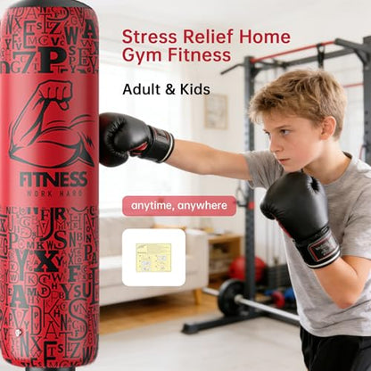 Inflatable Boxing Pillar - Punching Bag for Adults & Kids,Tall Larger 59.1 Inch Stable Boxing Bag for Teens, Fast Inflation Deflation Design, Water Filled Base, Easy Inflate Valve - color: red