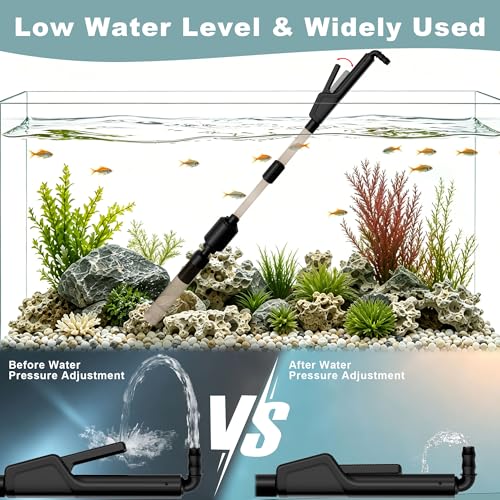 10-100 Gallon Fish Tank Vacuum Gravel Cleaner Electric: Aquarium Vacuum Gravel Cleaner with Adjustable Flow Sock Filter and Water Circulation，DC24V Strong Suction Quiet Pump for Fresh Salt Turtle Tank | One handed sand washing | Internal circulation filtr