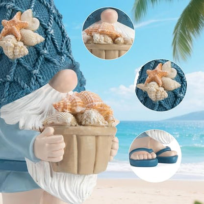 Beach Gnomes Statues,Ocean Gnomes,Nautical Themes Decoration,Beach, Gnome Holding a Bucket - color: Conch