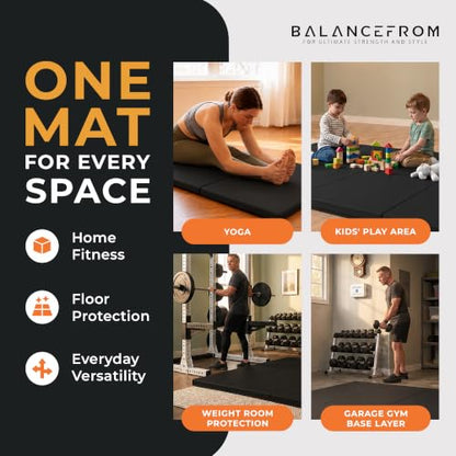 BalanceFrom 6x4 Feet 4-Panel Folding Gymnastics Mat – 2-Inch Thick Pad with Vinyl Surface and Carrying Handles for Tumbling, Yoga, Pilates, Home Workouts, and Martial Arts - color: Black