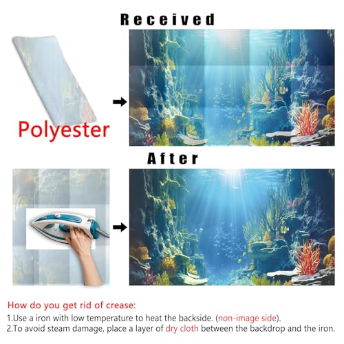 48X18IN Blue Sea Floor Aquarium Background, Natural Underwater World 3D Effect Fish Tank Decorations Background, Art Terrarium Background with 8 EVA Double-Sided Tape