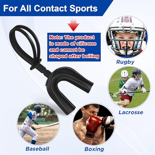 Dunzy 10 Pcs Football Mouth Guard with Strap - color: Black Blue White Red, size: Adult