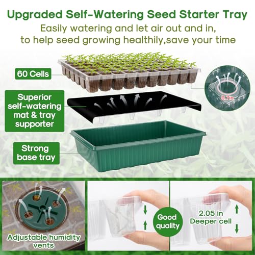 120-Cell Self-Watering Seed Starter Tray with Grow Light, 1-24H Timer, Seed Starter Kit with 4.02" Humidity Dome, Seedling Tray for Indoor Plant Starter, Plant Germination Trays-Green - color: Green
