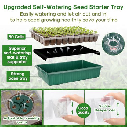 120-Cell Self-Watering Seed Starter Tray with Grow Light, 1-24H Timer, Seed Starter Kit with 4.02" Humidity Dome, Seedling Tray for Indoor Plant Starter, Plant Germination Trays-Green - color: Green