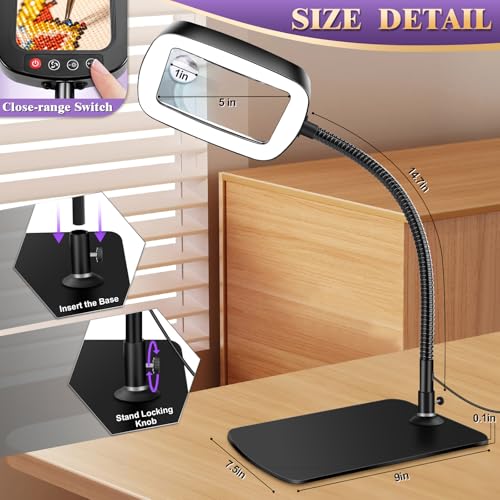 10X 30X Large Magnifying Glass with Light and Stand, 5-inch Lighted Magnifier, 72 LED 3 Color Modes Stepless Dimmable, Hands-Free Magnifying Glass Desk Lamp for Reading Craft Hobby Close Work