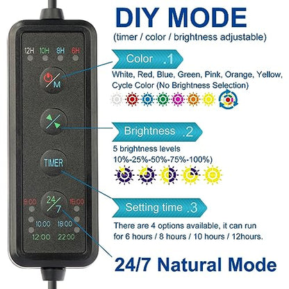 Aquarium LED Light 24 Inch with Timer, 24/7 Cycle, 5 Dimmable Brightness, Sunrise/Sunset Simulation for 10/20/30/55 Gallon Fish Tank - size: 24"-32"