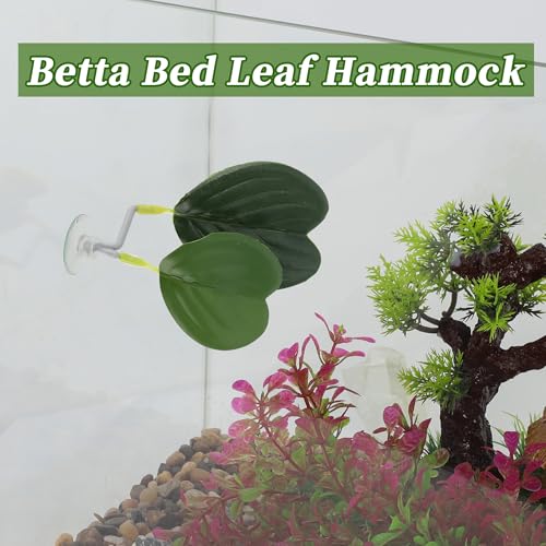 Betta Fish Bed, Betta Leaf Bed, Plastic Betta Hammock, Betta Hammock Pad with Suction Cup, Betta Heart-Shaped Leaf Bed Aquarium Decor, Green 2 Pcs