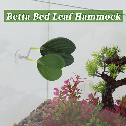 Betta Fish Bed, Betta Leaf Bed, Plastic Betta Hammock, Betta Hammock Pad with Suction Cup, Betta Heart-Shaped Leaf Bed Aquarium Decor, Green 2 Pcs
