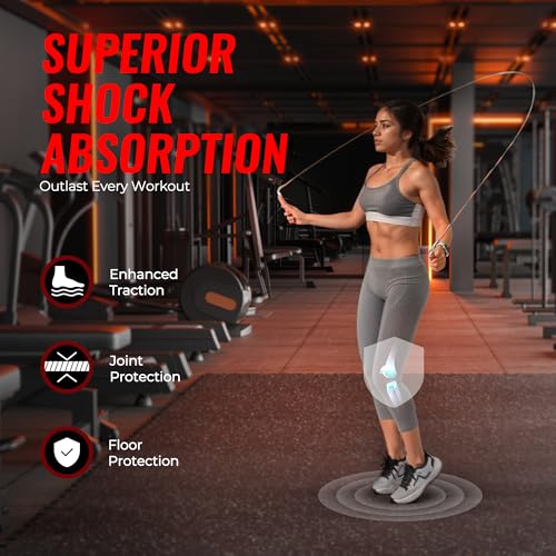 SUPERJARE 0.79'' Extra-Thick Exercise Equipment Mats, 12 Pcs 48 Sq Ft Rubber Top Floor Tiles with High Density EVA Foam, Interlocking Gym Flooring for Home Gym, Workout Mat, Black/Grey - size: 12 Tiles (48 Sq Ft)