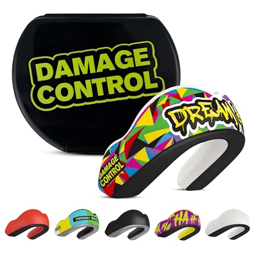DAMAGE CONTROL Extreme Impact Sports Mouth Guard w/Case – Dream Big | Adult – Boil & Bite Fit, Shock-Absorbing Pads, Ventilated Case – MMA, Boxing, Hockey, Football, Rugby, Lacrosse & BJJ - color: Dream Big, size: Adult