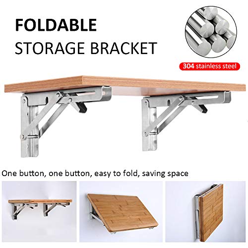 Storystore Folding Shelf Brackets - 16 Inch Heavy Duty Stainless Steel Collapsible Shelf Bracket for Bench Table, Space Saving DIY Bracket, Max Load: 550lb （2 PCS） - size: 16 Inch