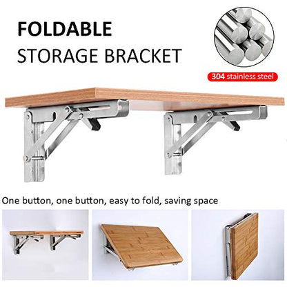 Storystore Folding Shelf Brackets - 8 Inch Heavy Duty Stainless Steel Collapsible Shelf Bracket for Bench Table, Space Saving DIY Bracket, Max Load: 550lb - size: 8 Inch