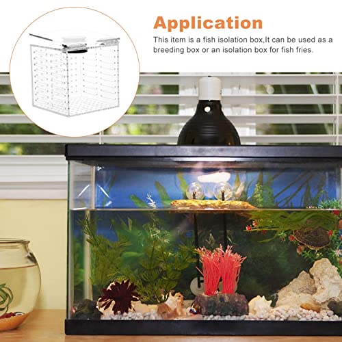 1Pc Aquarium Fish Box, Acrylic Fish Tank Breeding Box Juvenile Spawning Hatchery Incubator with Magnet for Shrimp Clown Guppy, 10.7x10.7x10.7cm