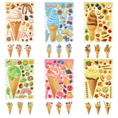 24 Sheets Ice Cream Stickers, Make-a-face Stickers for Kids Toddlers, Make Your Own Mix and Match Stickers, DIY Summer Ice Cream Stickers for Birthday Party Games Teacher Reaward - style: Ice Cream Stickers