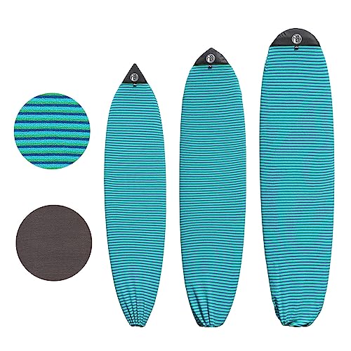 Rokia R Surfboard Sock Cover Quick-Drying Anti-Collision and Durable Surf Sock Cover - Suitable for Protective Bags of Shortboard, Longboard, Fish and HYBRID Board Choose Size & Colors - color: Blue&Green, size: 5'8"Fish/HYBRID Board