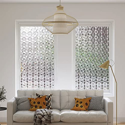 3D Diamonds Window Film, Frosted Privacy Window Film, Vinyl Decorative Window Decals, Static Clings No-Glue Removable Window Sticker for Home Bathroom Living Room (17.5 x 157.4 inch) - size: 17.5 x 157.4 inches