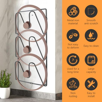 Pot Lid Organizer for Cabinet Door, 2 Pack 3-Tier Wall Mount Lid Holder Rack, Adhesive or Screw Install, Iron Storage for Lids Baking Sheets and Cutting Boards, 6.3 x 2.4 x 13.58 In, Black