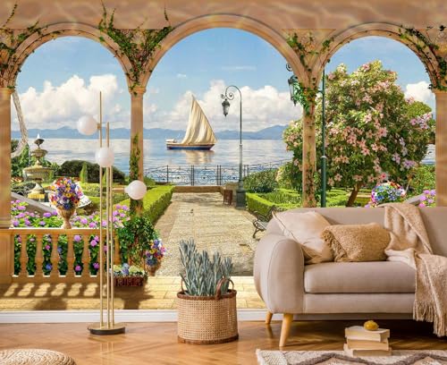 Garden Wallpaper Seascape Sailboat Wall Mural for Bedroom Living Room (Not Self-Adhesive) - color: Mural-0042, size: 149" x 107"