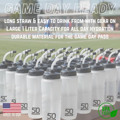 50 Strong | Hockey & Lacrosse Straw Water Bottles, 18-Pack, 1 Liter - size: 18 Pack