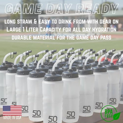 50 Strong | Hockey & Lacrosse Straw Water Bottles, 18-Pack, 1 Liter - size: 18 Pack