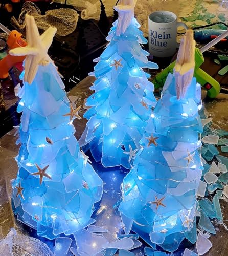 Large Caribbean Blue Sea Glass Pieces for Crafts, 31 oz Non-Dyed Frosted Glass, 1.2–2 in Beach Glass Look for Christmas Tree DIY, Wreath Decor, Vase Filler, Centerpieces & Coastal Decor