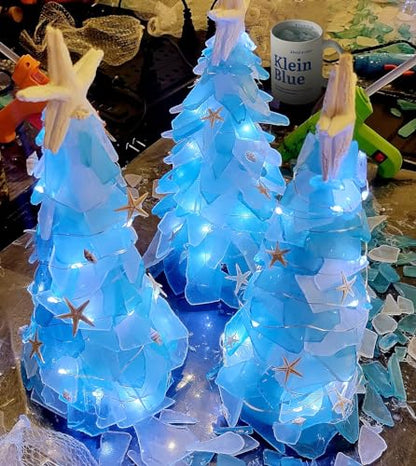 Large Caribbean Blue Sea Glass Pieces for Crafts, 31 oz Non-Dyed Frosted Glass, 1.2–2 in Beach Glass Look for Christmas Tree DIY, Wreath Decor, Vase Filler, Centerpieces & Coastal Decor