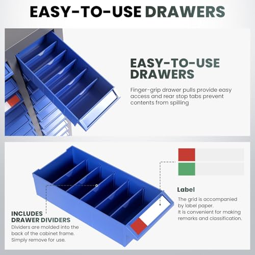 75-Drawer Nut and Bolt Organizer, Parts Cabinet No ssembly, with Labels & Adjustable Dividers, ABS Drawers, 860LBS, Alloy Steel Frame for Workshop Garage - size: 75-Drawer