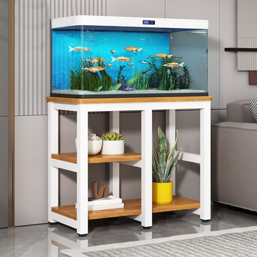 Fish Tank Stand, Aquarium Tables Multi w/ Non-Slip Pads, Aquariums Rack with Shelf, Metal & Wood Storage Cabinet, Suitable for Turtle Tank, Reptile Terrarium(White,120x45cm/47.2x17.7in) - color: White, size: 120x45cm/47.2x17.7in