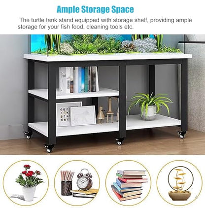 Black Mobile Fish Stand Cabinet with Wheels, 10-30 Gallon Aquarium Storage Rack, Modern 90x40x75cm Organizer for Home Fish Tanks & Supplies, Durable & Stylish Solution