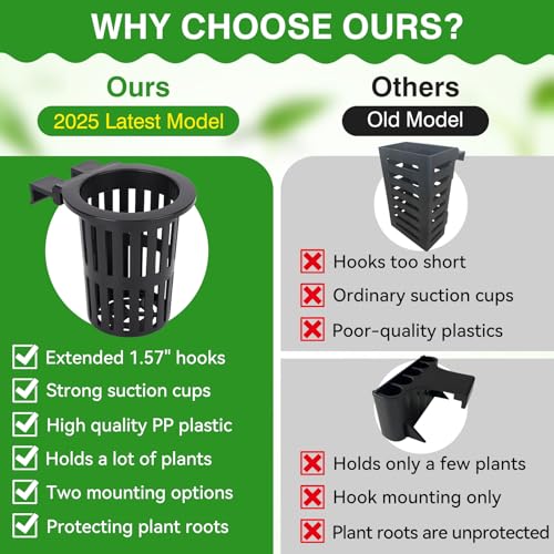 2025 New Upgraded Large Aquarium Plant Holder with 1.57-inch Extension Hooks and Suction Cups for Fish Tank Aquaponic Plant Cultivation and Aquascape Accessories Decorations (2 PCS)