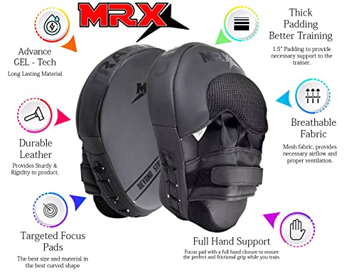 Punching Mitts MMA Muay Thai Boxing Pads, Gel Tech Leather Curved Focus Mitts, Training Hand Pads Sparring Martial Arts Karate Dojo Target Strike Shield - color: Black