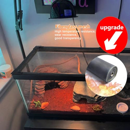 Magnetic Fish Tank Lid Dark Grey Frame Grey Fiberglass Mesh, DIY Aquarium Lid Adjustable Size Fit Tank Size Max 35''x19'' for Preventing Fish from Jumping Out and Reptile Escaping