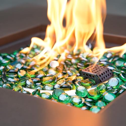 OnlyFire Fire Pit Glass Rocks 10 lbs, High Luster Fire Glass Beads 1/2 Inch, Tempered Glass Marbles for Propane/Natural Gas Fire Pit, Fireplace, Multicolor & Blends Available - color: Emerald Green