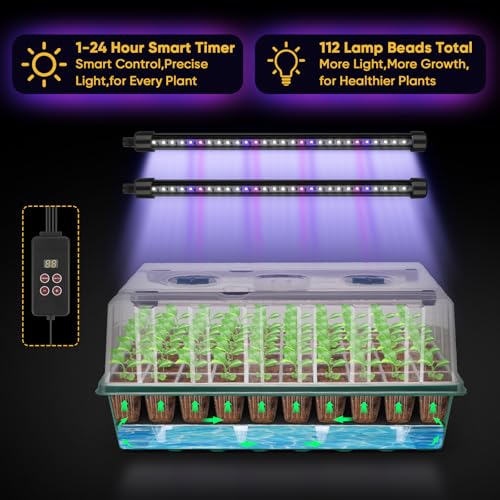120-Cell Self-Watering Seed Starter Tray with Grow Light, 1-24H Timer, Seed Starter Kit with 4.02" Humidity Dome, Seedling Tray for Indoor Plant Starter, Plant Germination Trays-Green - color: Green
