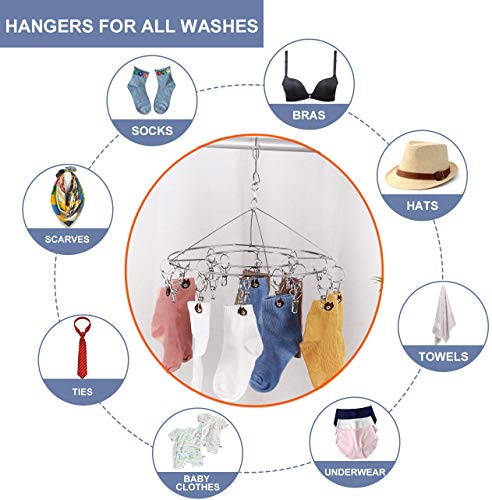 CenYouful Stainless Steel Round Hanging Drying Rack with 20 Clips for Drying Socks, Baby Clothes, Bras, Towel, Underwear, Hat, Scarf, Pants, Gloves - size: Circular-1 Pack