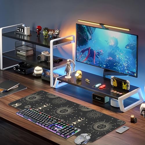 Phase of The Moon Desk Mat,Large Moon Phase Changes Gaming Keyboard Mouse Pad,Non-Slip Rubber Base Desk Pad Thick Stitched Edges Waterproof Mousepad Mouse Mat 31.5"x11.8" - color: Phase of the Moon