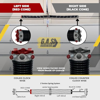 Garage Door Torsion Spring Replacement 2" Pair 262x2x36 with Winding Bars, 1" Steel Bearing, Gloves & Wrench Precision E-Coating Heavy Duty 5-Year Warranty Min 30,000 Cycles