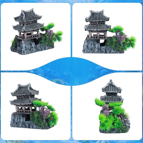 Saim Large Aquarium Decor Set - Resin Castle & Mountain Stone, 2Pack | Resin Castle and Mountain View Stone Ornament, Fish Tank Rock Decor & Aquatic Plant Background, Freshwater/Saltwater Tanks