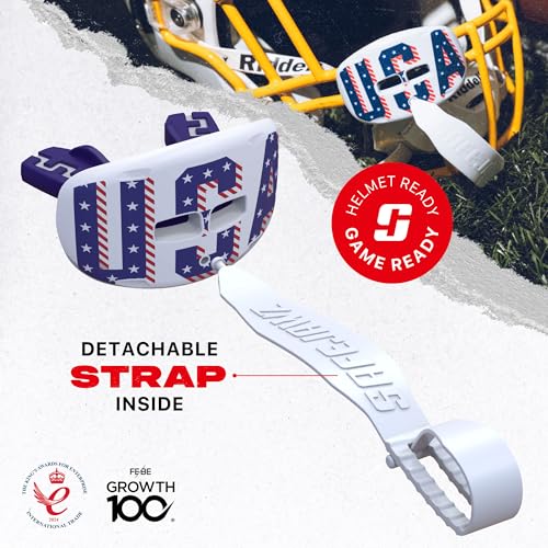 SAFEJAWZ Lip Guard, Football Mouth Guard with Detachable Strap - color: Usa