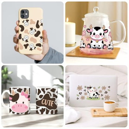 UV DTF Cup Wraps Transfer Stickers Cow Pattern, 10 Sheets Waterproof Custom Vinyl Transfer Sticker 16oz Coffee Glass Cup Tumbler Bottle Mug Decals for Men Women - style: Cow