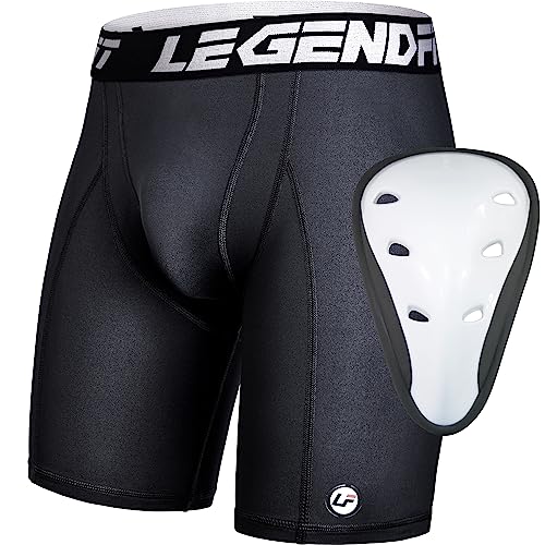 Men Baseball Compression Straps Shorts with Athletic Cup - color: Black, size: Medium
