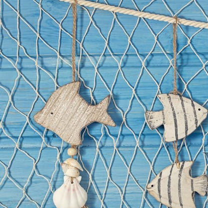 4 Pack Fish Net Decorative 80 x 40 Inch, Natural Cotton Fishing Net Wall Hanging Fishnet Decorations for Mermaid, Pirate, Nautical, Hawaiian, Under The Sea Themed Party Supplies, Beige