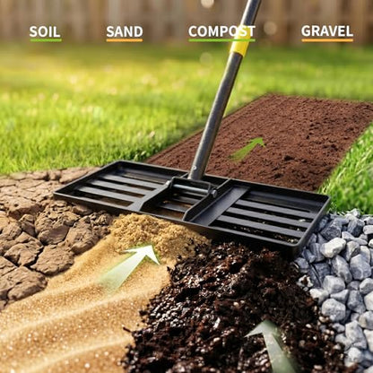 Lawn Leveling Rake, 5 FT Yard Leveler with 30 x 10 Wide Large Rakes Head for Smooth Garss Soil Sand Dirt, High Effect Ground Leveling Tool with Round Edge for Landscape Golf Course, No Flip - style: 5 FT