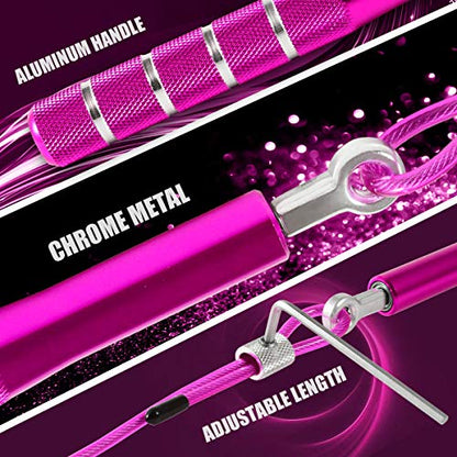 Jump Rope, Wastou Speed Jumping Rope for Training Fitness Exercise, Adjustable Adults Workout Skipping Rope for Men, Women, Kids, Girls - color: Pink