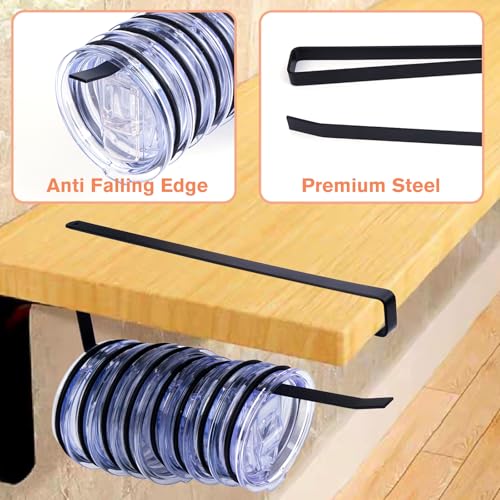 Tumbler Lid Organizer, Tumbler Lid Hook for 0.6-0.8 inch Cabinet Shelves, Space Saving Cup Lid Holder Under Cabinet Hook Up to 12-15 Lids, Storage Rack for Kitchen, Black