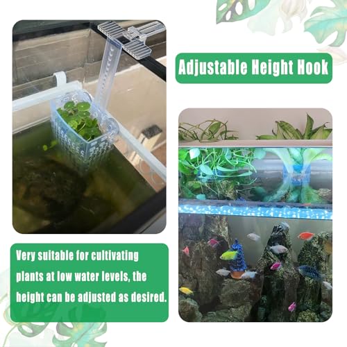 2PCS Adjustable Aquarium Plant Holder, Aquarium Planter Cup Adjustable Thickness to 2.36" Height to 3.9", Fish Tank Plant Holders with Hooks and Suction Cup for Fish Tank Accessories Clear - color: Clear