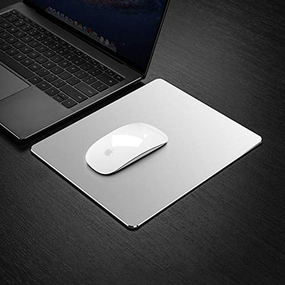 Hard Metal Silver Aluminum Mouse Pad Mat Ultra Thin Big XL Double Side Design Mouse Mat Waterproof Fast and Accurate Control for Gaming and Office(Large 11.81X9.45 Inch)