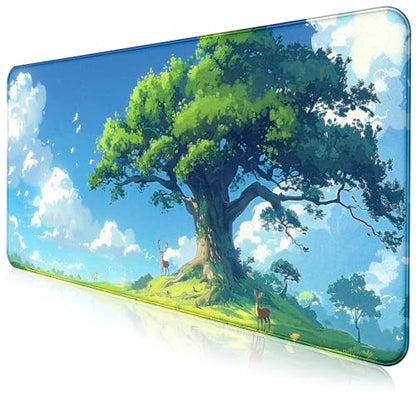 Large Green Plant Outdoor Landscape Office Desk Pad, Computer Mouse Pad | The Surface Of The Mouse Pad Is Designed With Fiber Woven Material, And The Base Is Made Of Natural Anti Slip Rubber. - color: Outdoor Landscape