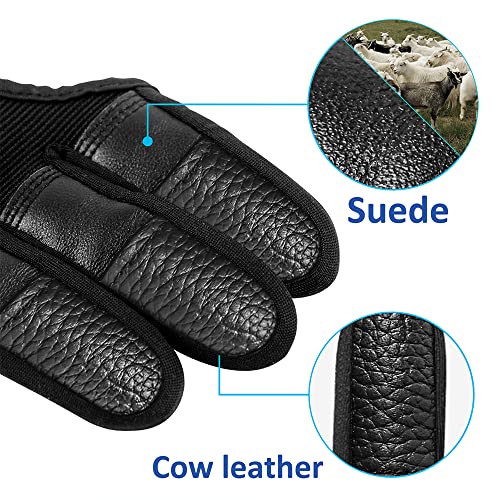 Seektop Archery Gloves Shooting Hunting Leather Three Finger Protector - color: Update Black, size: Large
